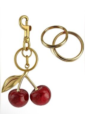 Gold Cherry Bag Charm - Red Cherry Accent